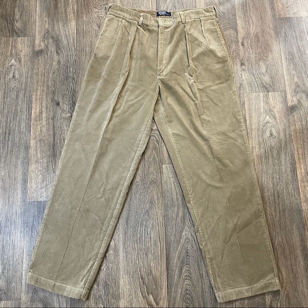 Polo Cords Ralph Lauren Andrew Pant Brown Pleated Corduroy Cuffed Pants sz 36x32